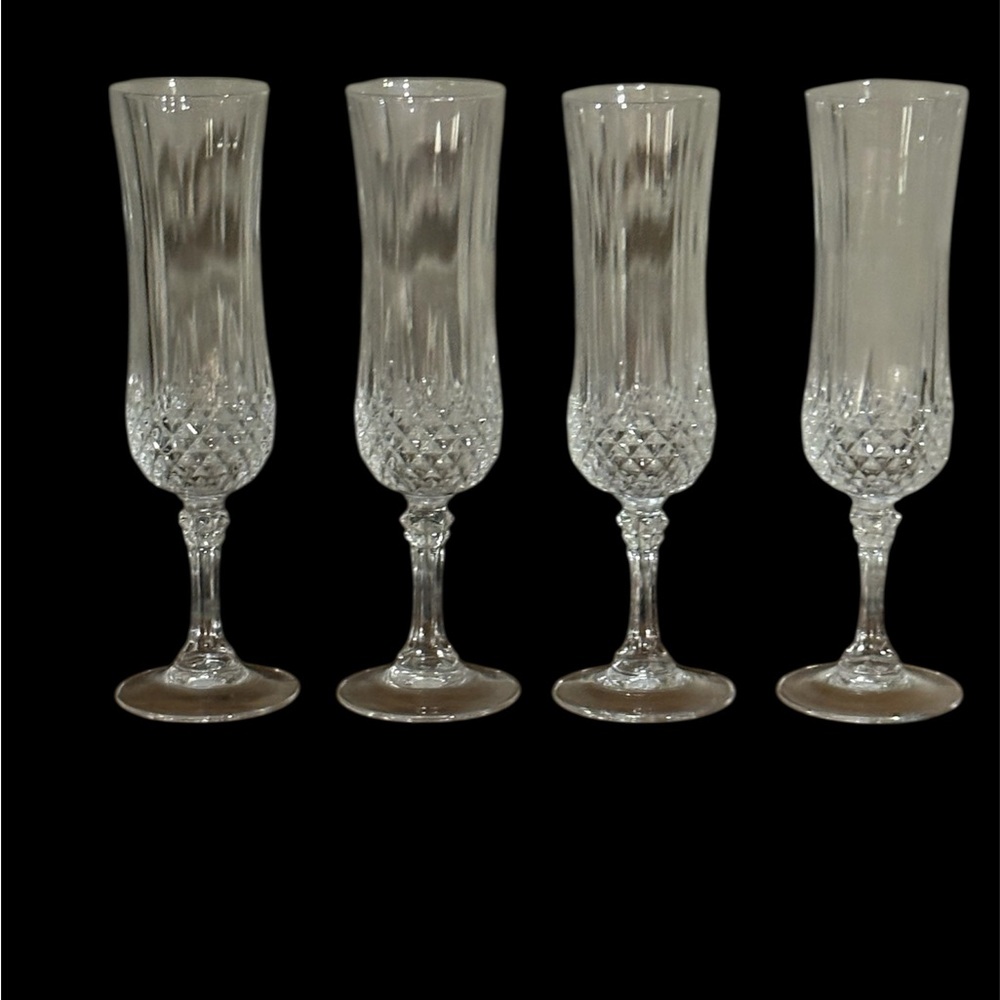 Set of 4 Vintage Cristal D’ Arques Crystal Champagne Flutes Set